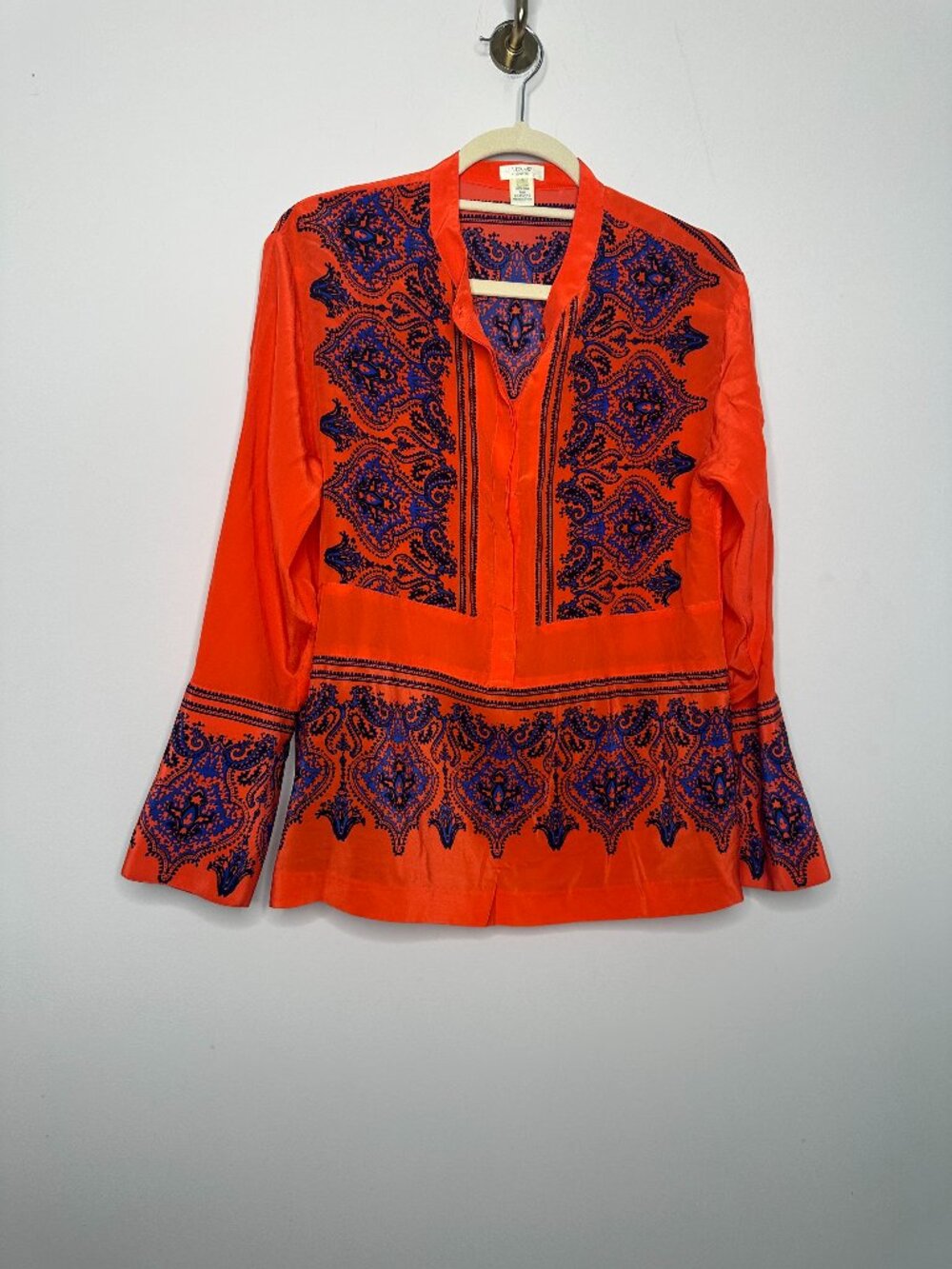 J.Crew Dervish Paisley Tunic Bright Orange/Blue Paisley 100% Silk Women's Small